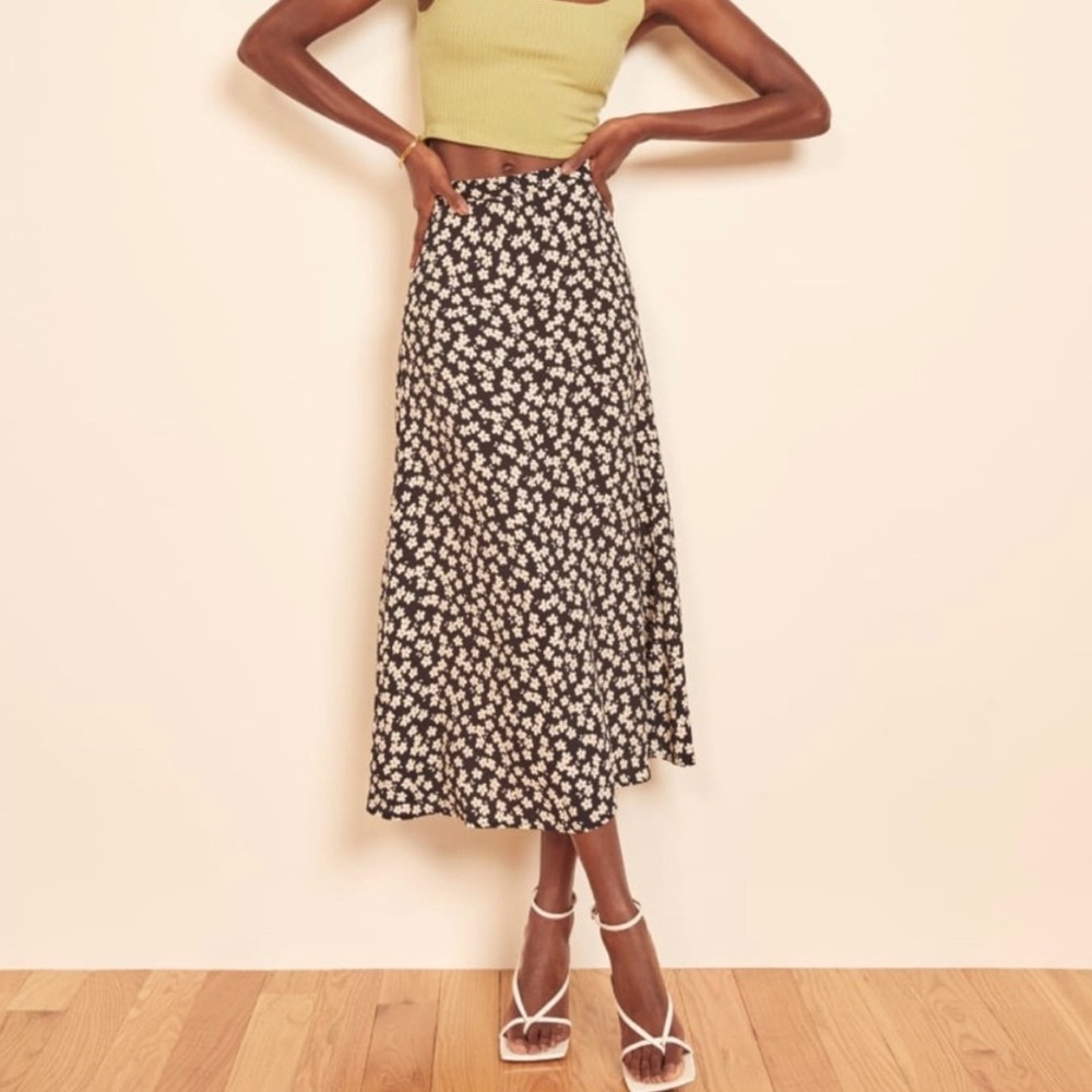 Reformation Black and White Asymmetrical Floral Skirt